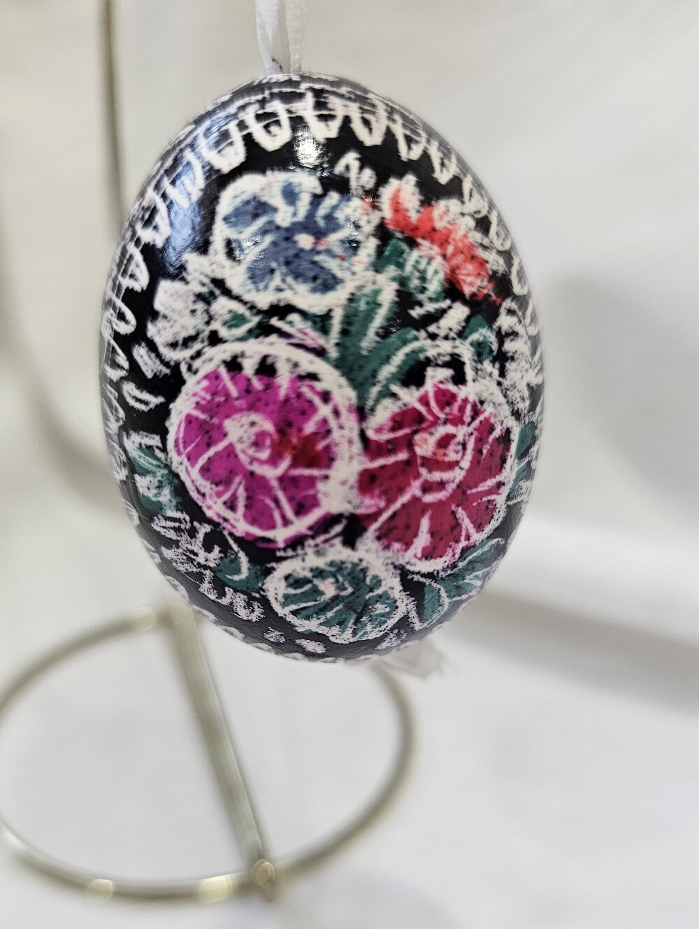 Vintage Kraslice Egg Ornament from Czech Republic Hand-Painted Floral Hanging